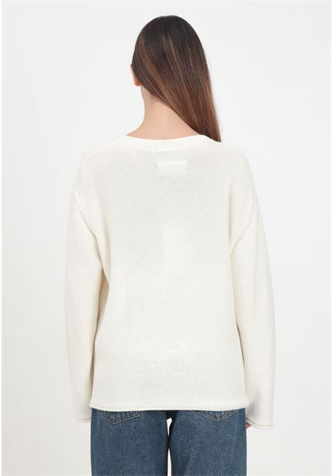 Cream crew-neck sweater for women and girls with inlaid knitted logo MAISON MARGIELA | M60705MM03GM6101